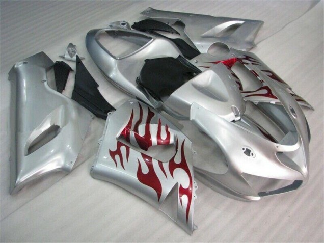 Silver Red Flames 2005-2006 ZX6R Motorcycle Fairings Silver Red Flames 2005-2006 ZX6R Motorcycle Fairings