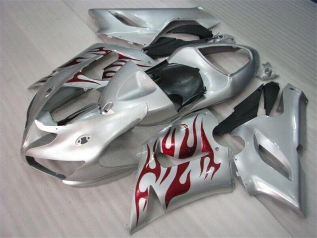 Silver Red Flames 2005-2006 ZX6R Motorcycle Fairings Silver Red Flames 2005-2006 ZX6R Motorcycle Fairings