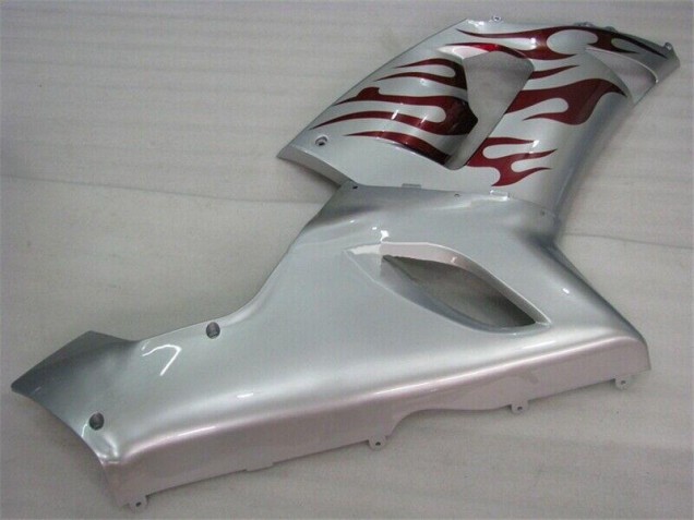 Silver Red Flames 2005-2006 ZX6R Motorcycle Fairings Silver Red Flames 2005-2006 ZX6R Motorcycle Fairings