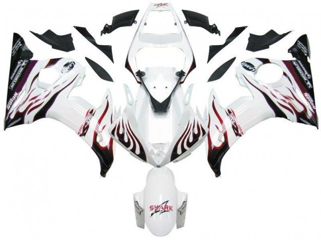 White Black Red Flame 2003-2005 YZF R6 Motorcycle Fairings White Black Red Flame 2003-2005 YZF R6 Motorcycle Fairings
