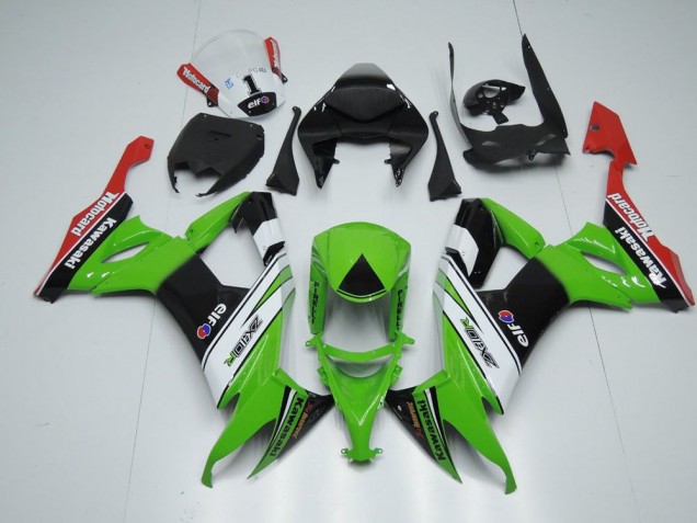 White Black and Green 2008-2010 ZX10R Motorcycle Fairings