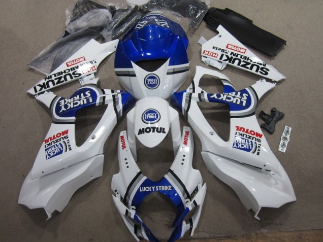 White Blue Lucky Strike Red Motul 2007-2008 GSXR 1000 Motorcycle Fairings White Blue Lucky Strike Red Motul 2007-2008 GSXR 1000 Motorcycle Fairings