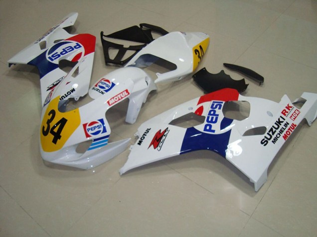White Blue Pepsi 34 2004-2005 GSXR 750 Motorcycle Fairings White Blue Pepsi 34 2004-2005 GSXR 750 Motorcycle Fairings
