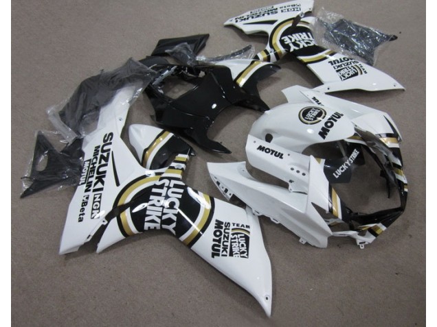 White Lucky Strike Black Motul 2011-2021 GSXR 600 Motorcycle Fairing White Lucky Strike Black Motul 2011-2021 GSXR 600 Motorcycle Fairing