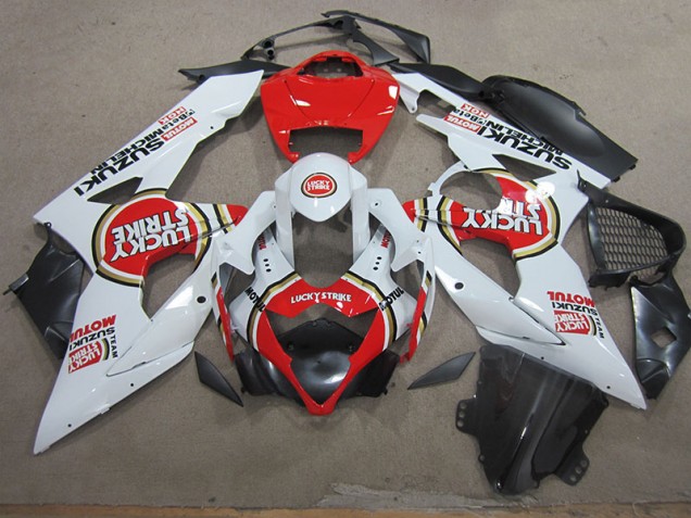 White Lucky Strike Red Motul 2005-2006 GSXR 1000 Motorcycle Fairing White Lucky Strike Red Motul 2005-2006 GSXR 1000 Motorcycle Fairing