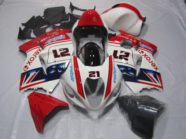 White Red Xerox 21 1996-2007 GSXR 1300 Hayabusa Motorcycle Fairings
