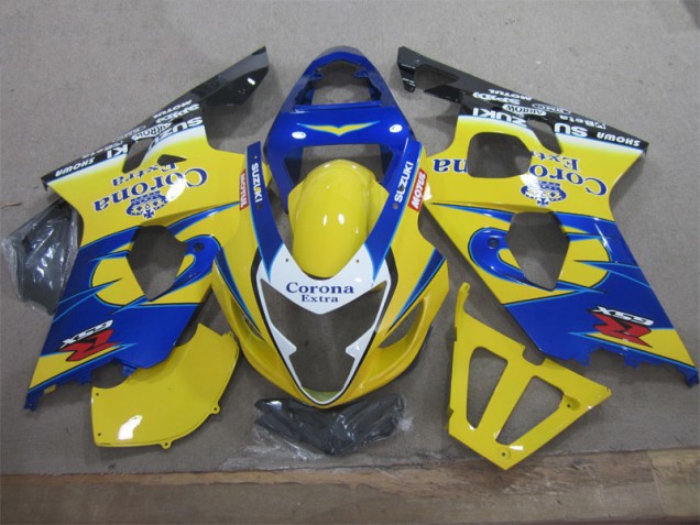 Yellow Blue Corona Extra 2004-2005 GSXR 600 Motorcycle Fairing Yellow Blue Corona Extra 2004-2005 GSXR 600 Motorcycle Fairing